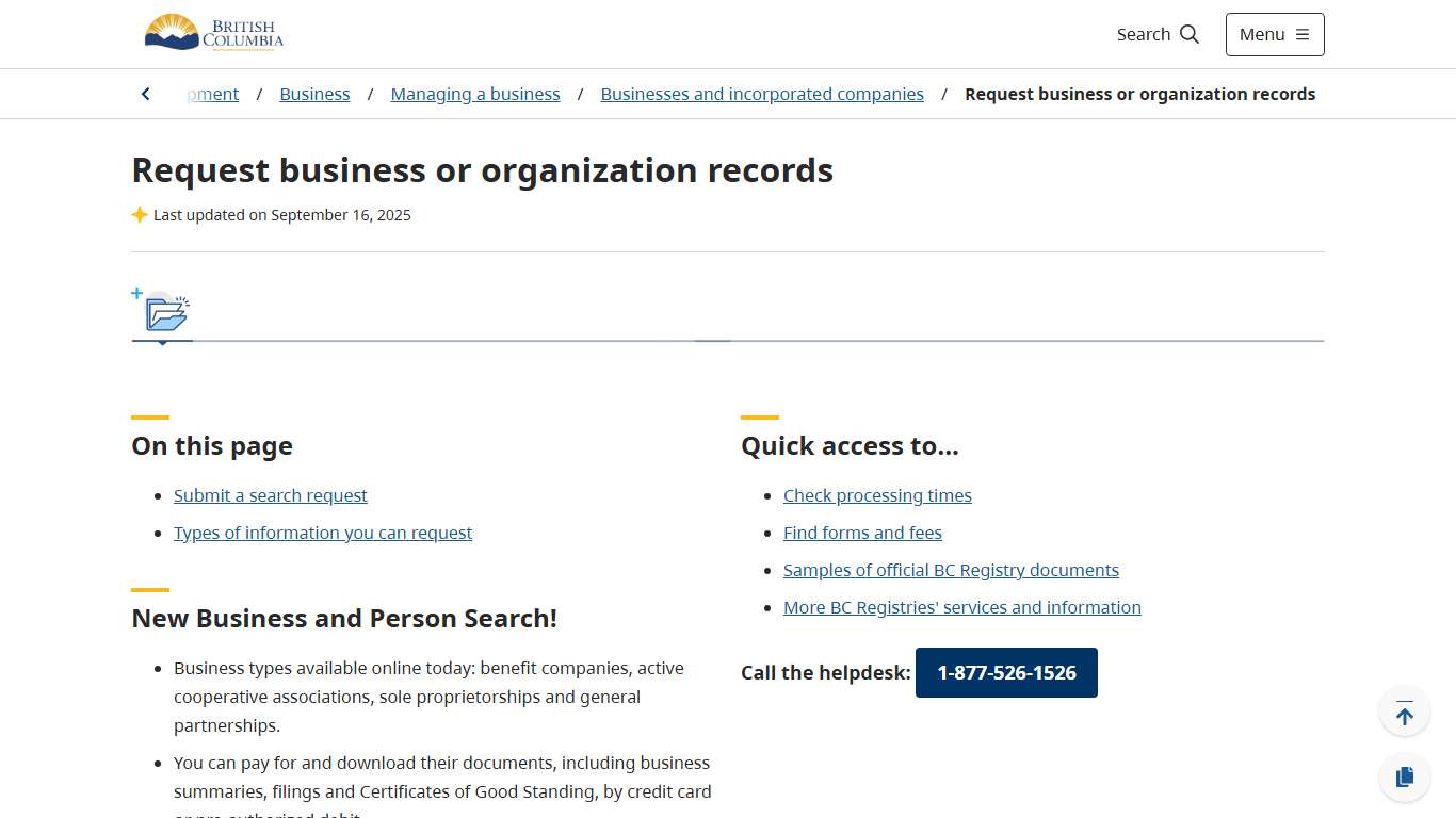 Request business or organization records - Province of British Columbia